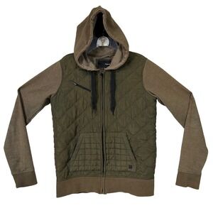 Hurley Men's Quilted Zip Hoodie Jacket XS Olive Green Brown Surf Skate Style